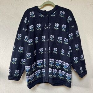 Handmade cottagecore pansy flower printed cardigan